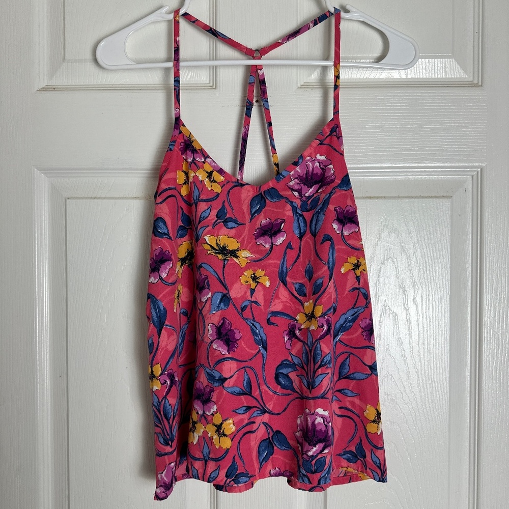 Hollister Y2K 2016 Bright Neon Pink Floral Summer Vacation Tank Top Women XS
